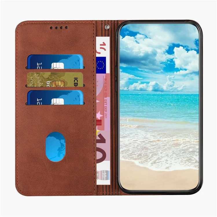Per Oppo A17 4G / A17k 4G Sentenza Per la Pelle Che Sente in Pelle PU Impronta Modello di Rombo Stitore Assorbimento Magnetico Stile Flip Cover Del Telefono - Marrone