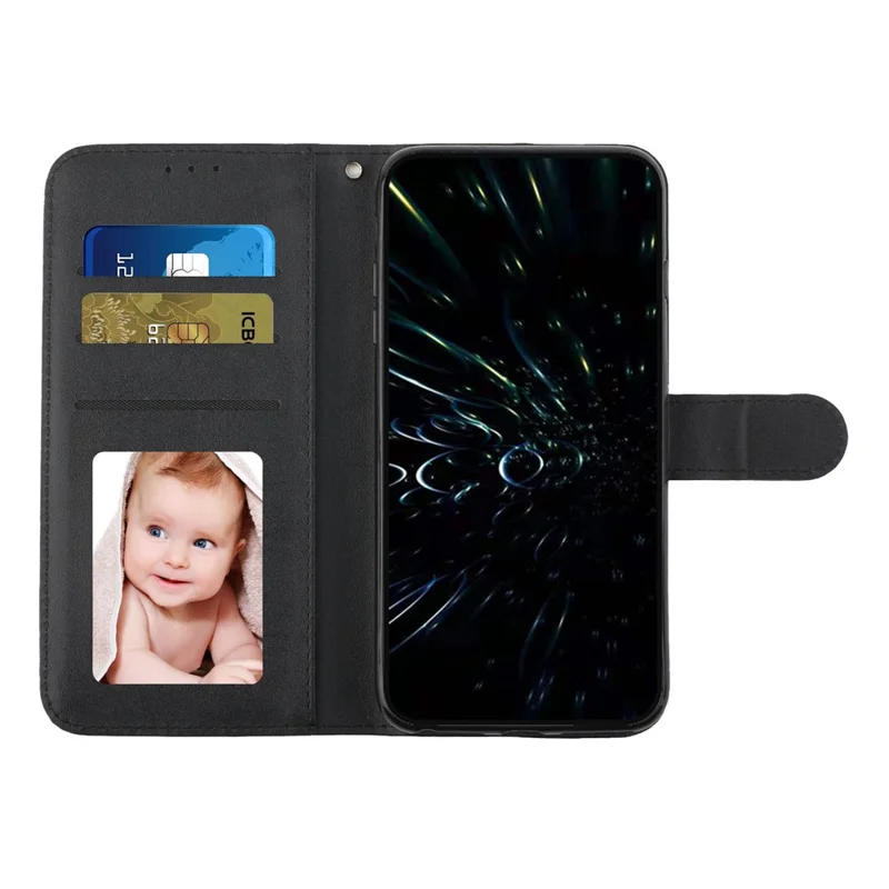 Til Xiaomi 13 5G Syning Slags PU Læder Magnetisk Knap Foldbar Stående Cover Wallet Indpræget Linje Telefonbeskyttelse - Sort