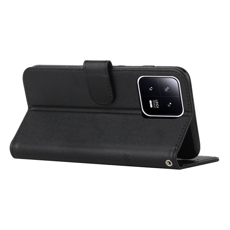 Til Xiaomi 13 5G Syning Slags PU Læder Magnetisk Knap Foldbar Stående Cover Wallet Indpræget Linje Telefonbeskyttelse - Sort