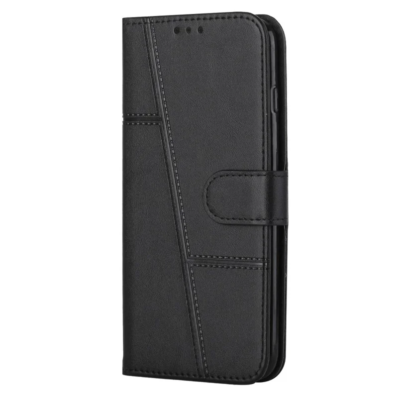 Til Xiaomi 13 5G Syning Slags PU Læder Magnetisk Knap Foldbar Stående Cover Wallet Indpræget Linje Telefonbeskyttelse - Sort