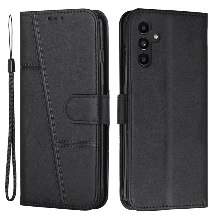 Funda de teléfono plegable con cierre magnético para Samsung Galaxy A34 5G, funda de cartera de piel sintética con línea de costura grabada - Negro