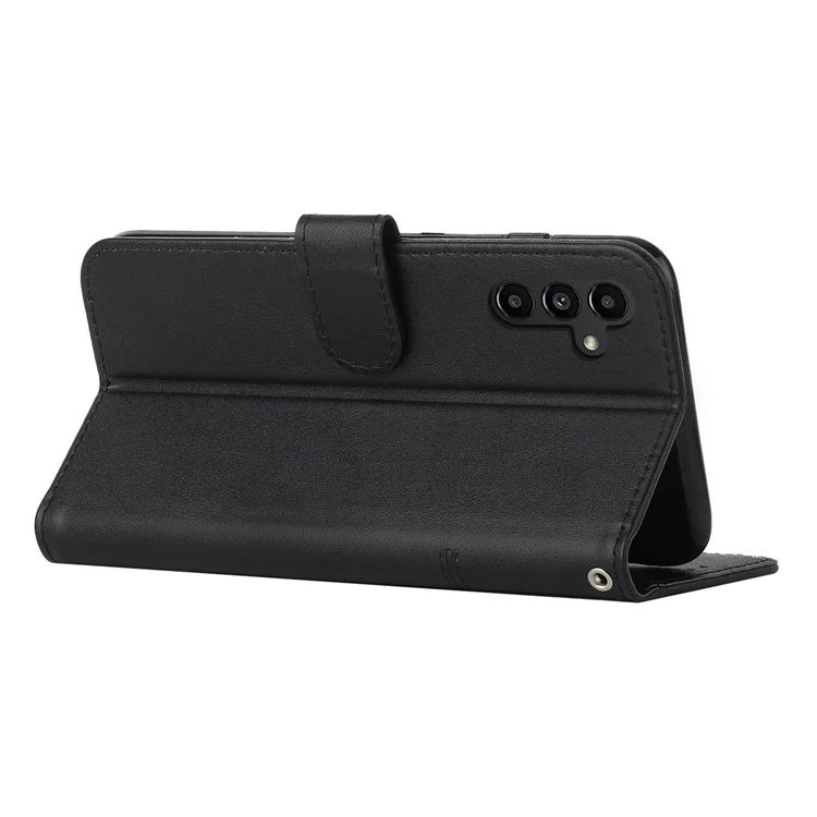 Funda de teléfono plegable con cierre magnético para Samsung Galaxy A34 5G, funda de cartera de piel sintética con línea de costura grabada - Negro