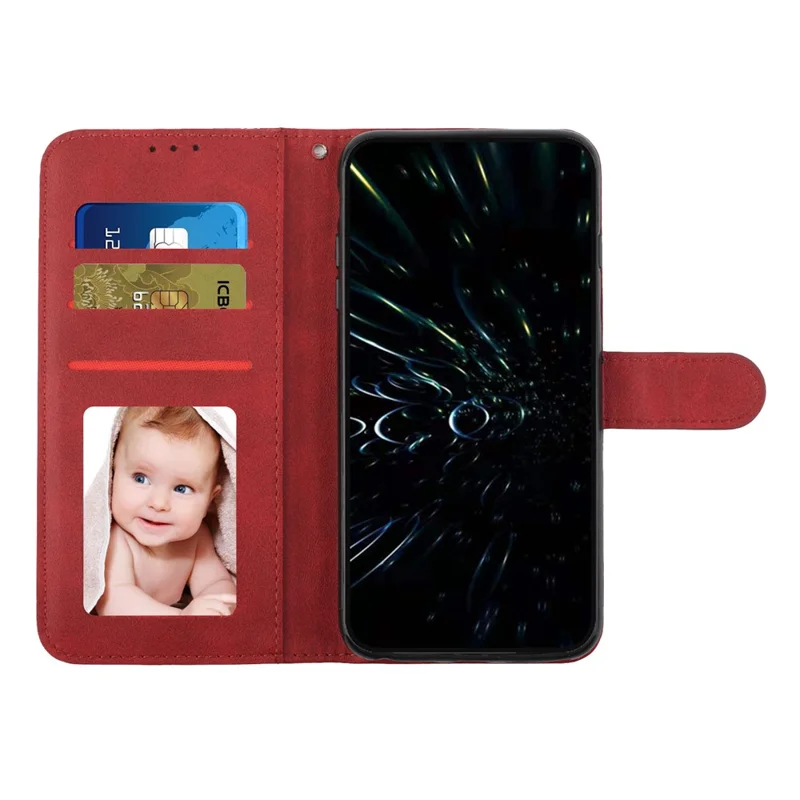 غطاء هاتف قابل للطي مع إبزيم مغناطيسي لهاتف Samsung Galaxy A34 5G، غطاء محفظة من جلد PU بنقش خطوط خياطة مع حزام - أحمر
