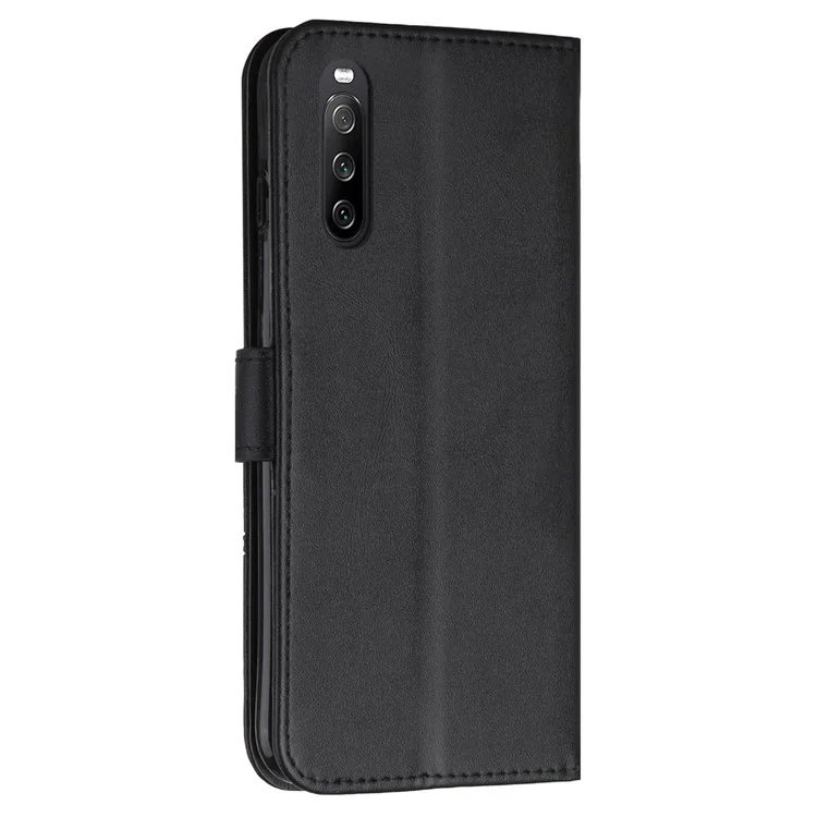 Für Sony Xperia 10 IV 5G Anti-Scratch PU-Leder-Standabdeckung Funktion Geprägte Nähnaht Geldbörse Handyhülle mit Riemen - Schwarz