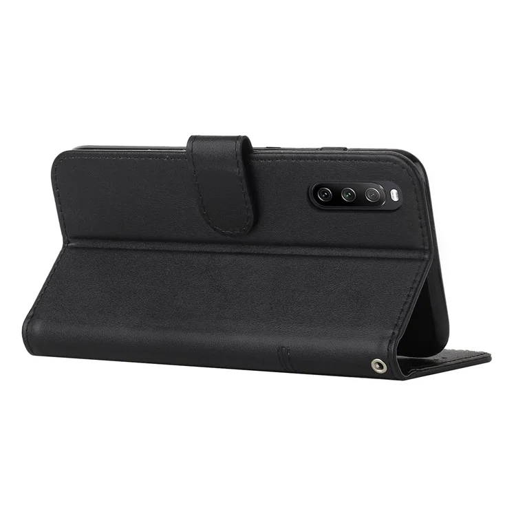 Für Sony Xperia 10 IV 5G Anti-Scratch PU-Leder-Standabdeckung Funktion Geprägte Nähnaht Geldbörse Handyhülle mit Riemen - Schwarz