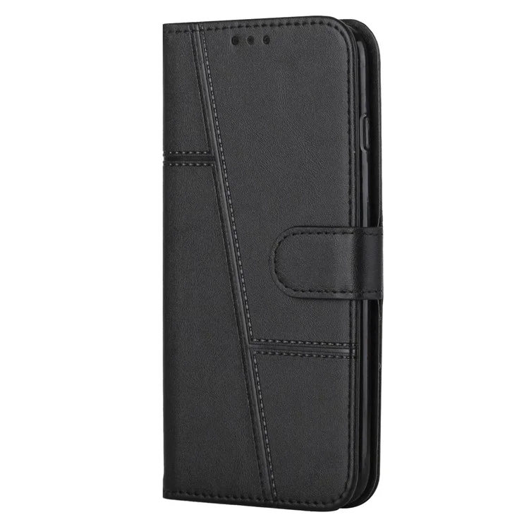 Für Sony Xperia 10 IV 5G Anti-Scratch PU-Leder-Standabdeckung Funktion Geprägte Nähnaht Geldbörse Handyhülle mit Riemen - Schwarz