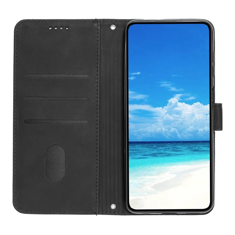 Etui portfelikowe z sztucznej skóry PU do Samsung Galaxy A04e 4G / F04 4G / M04 4G z nadrukiem serca, podstawką, wyczuwalnym na dotyk wykończeniem, antywypadkowe etui na smartfon z paskiem na ramię - Czarny