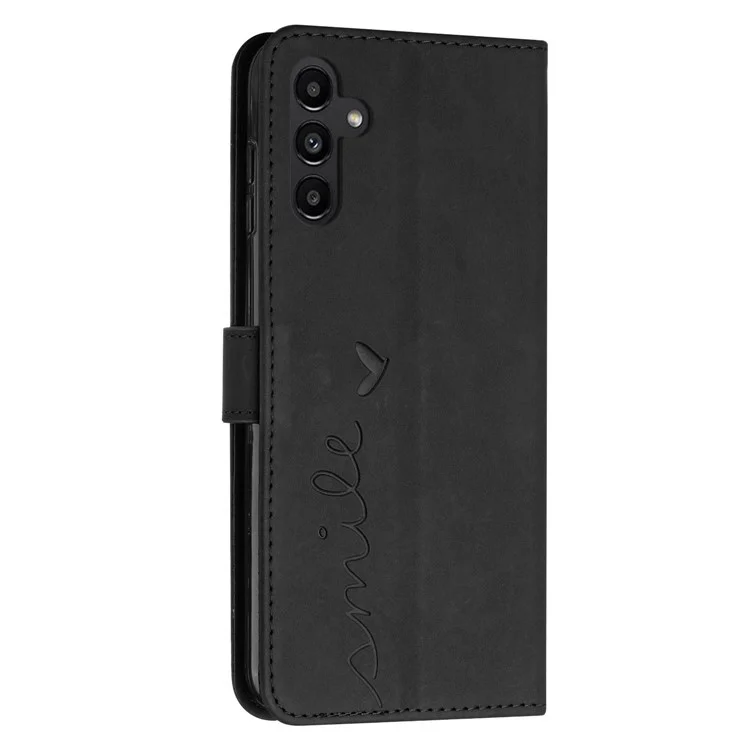 Per Samsung Galaxy A54 5G Magnetic Flip Folio PU Leather Wallet Phone Case Imprinted Heart Shape Skin-touch Feeling Stand Cover with Strap - Nero