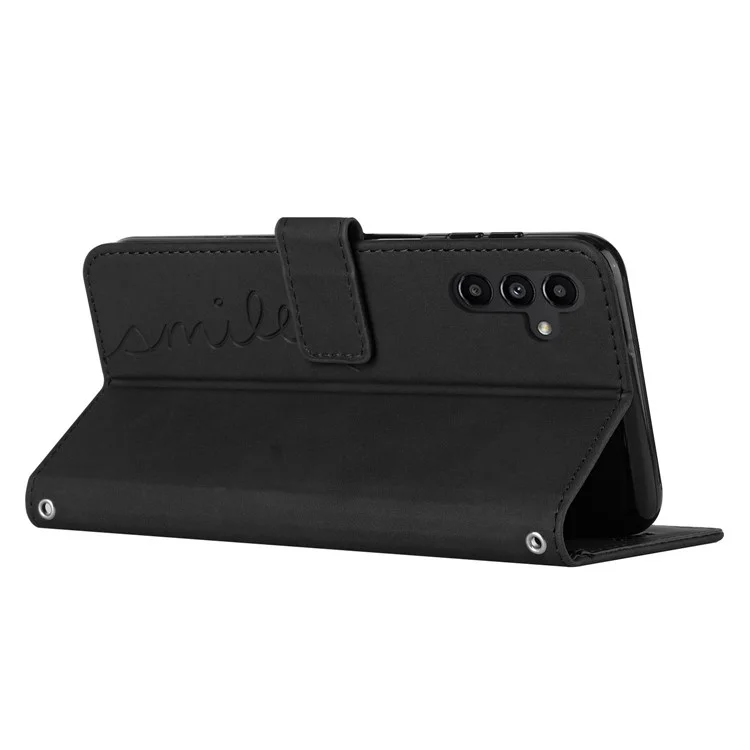 Per Samsung Galaxy A54 5G Magnetic Flip Folio PU Leather Wallet Phone Case Imprinted Heart Shape Skin-touch Feeling Stand Cover with Strap - Nero