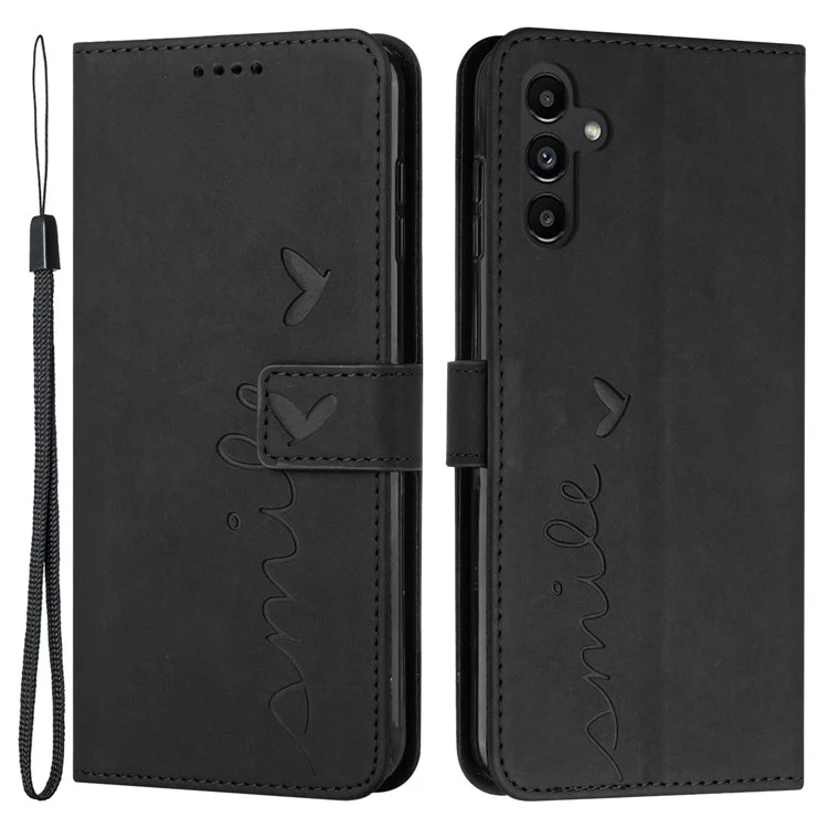 Per Samsung Galaxy A34 5G Protezione completa Custodia in pelle PU Wallet Phone Case con cuore impresso Sensazione touch skin Stand Cover con cinturino - Nero