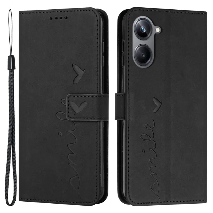 Étui au Smartphone Pour la Sensation de la Peau Pour le Royaume 10 4G, Portefeuille en Cuir PU Anti-bas, Couverture de Téléphone en Forme de Coeur Imprimé Avec Sangle - Noir