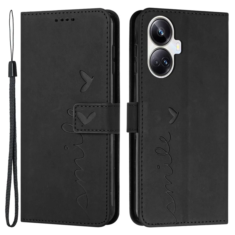 Per Realme 10 Pro+ 5g Resistente al Graffio Pullotto Pullotto Paformazione Custodia a Forma di Cuore Impostata Per la Sensazione Della Pelle Con Cinturino Con Cinturino - Nero