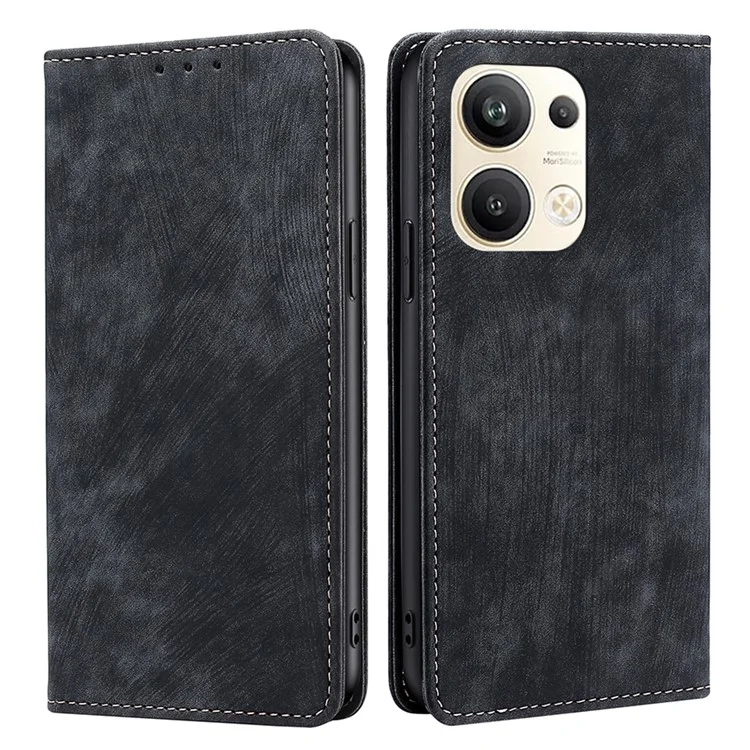 For Oppo Reno9 Pro+ 5G RFID Blocking Phone Case Wallet Stand Anti-scratch Textured PU Leather Magnetic Phone Flip Cover - Black