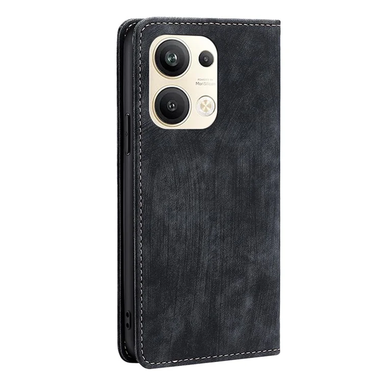 For Oppo Reno9 Pro+ 5G RFID Blocking Phone Case Wallet Stand Anti-scratch Textured PU Leather Magnetic Phone Flip Cover - Black