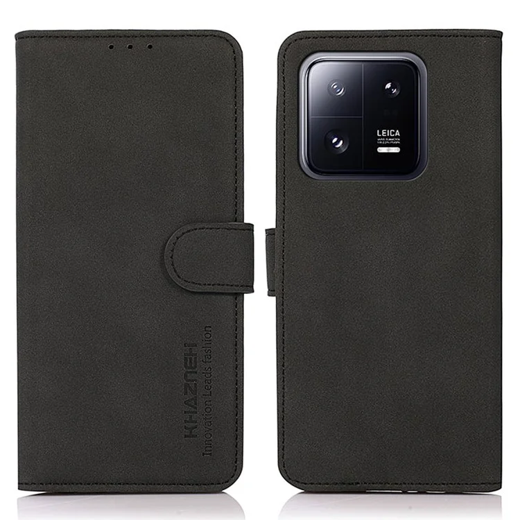 KHAZNEH Per Xiaomi 13 Pro 5G Anti-scratch Textured PU Leather Wallet Phone Case Foldable Stand Smartphone Cover - Nero