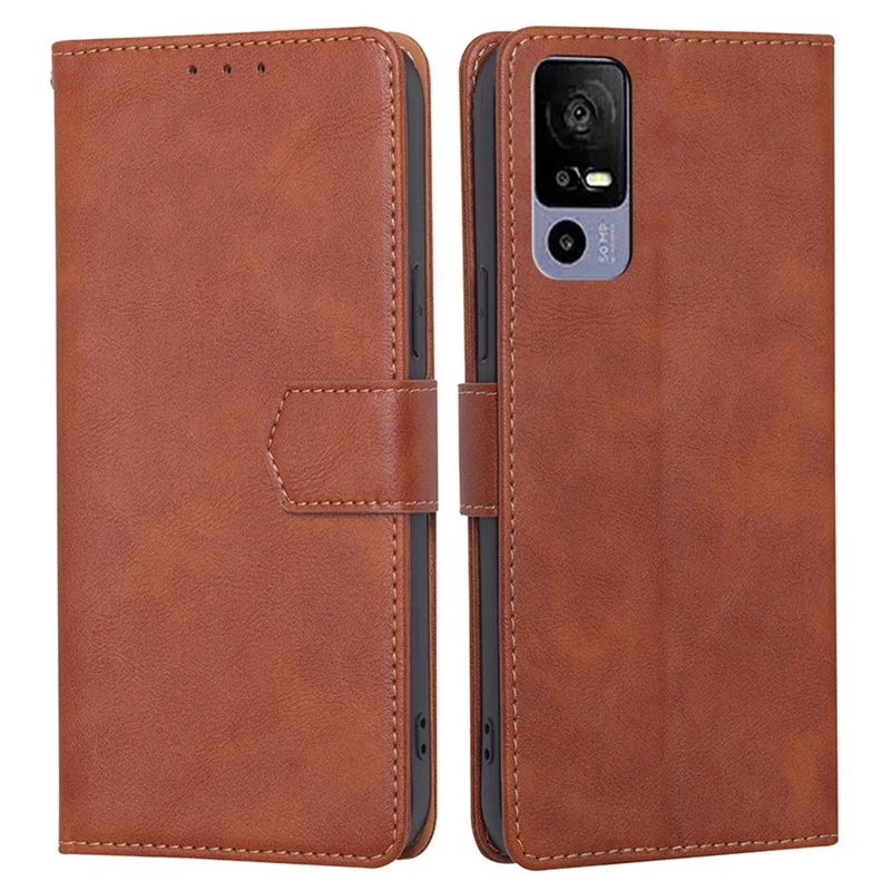 For TCL 40R 5G Shockproof Magnetic PU Leather Flip Phone Case RFID Blocking Wallet Stand Folio Cover - Brown