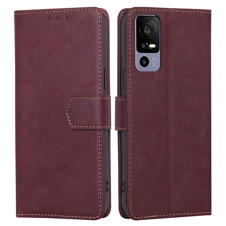 For TCL 40R 5G Shockproof Magnetic PU Leather Flip Phone Case RFID Blocking Wallet Stand Folio Cover - Wine Red