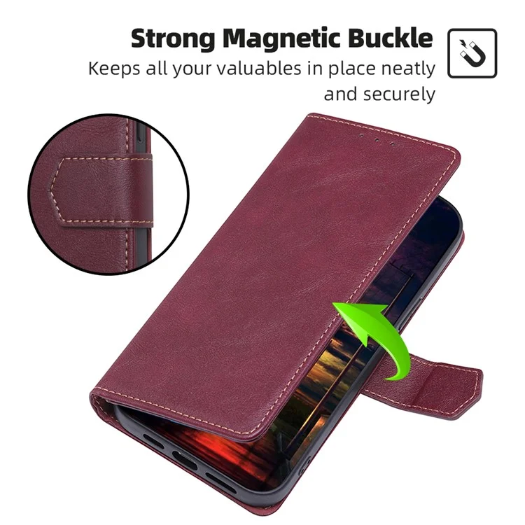 For TCL 40R 5G Shockproof Magnetic PU Leather Flip Phone Case RFID Blocking Wallet Stand Folio Cover - Wine Red