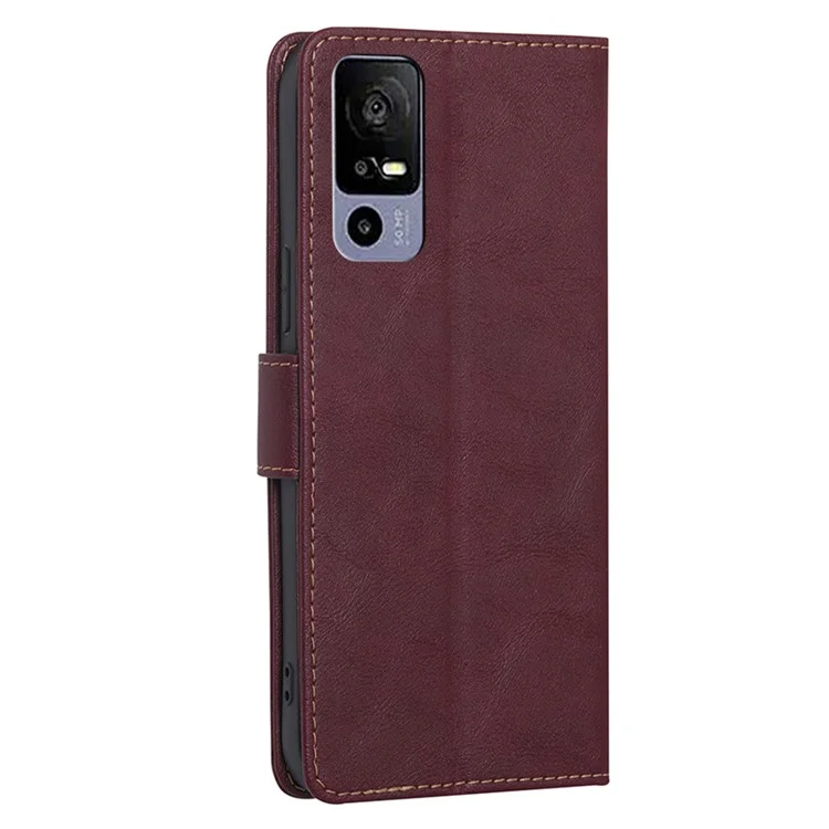 For TCL 40R 5G Shockproof Magnetic PU Leather Flip Phone Case RFID Blocking Wallet Stand Folio Cover - Wine Red