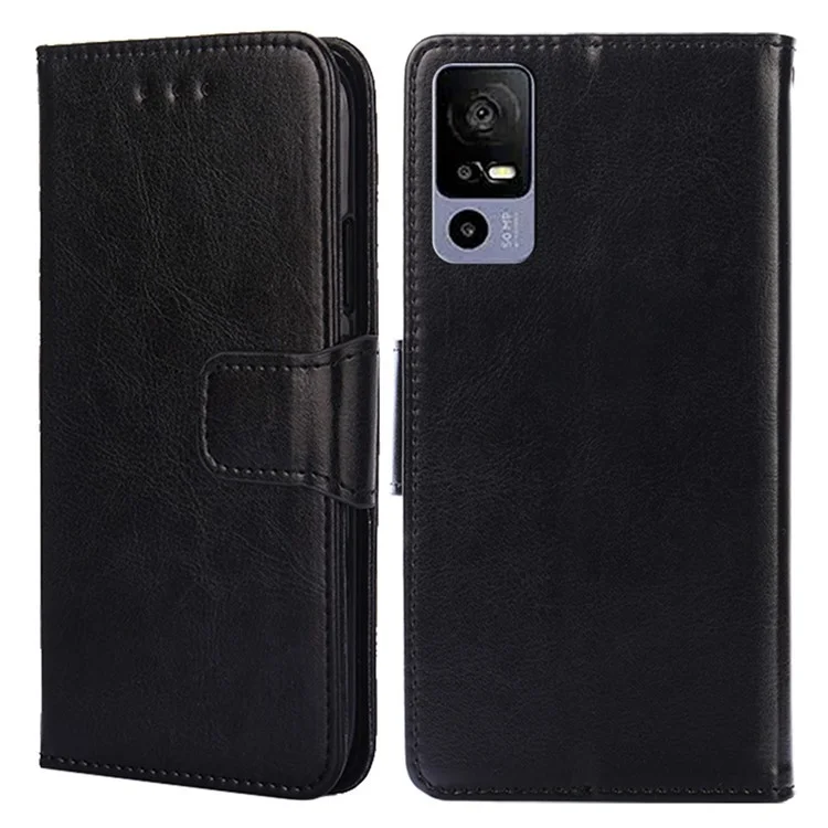 Для TCL 40R 5G Antifading Mobile Phone Bag Sage Case Stand Textured PU Кожаная Покрытие TPU Tpu Cople - Черный