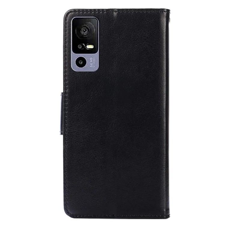 Для TCL 40R 5G Antifading Mobile Phone Bag Sage Case Stand Textured PU Кожаная Покрытие TPU Tpu Cople - Черный
