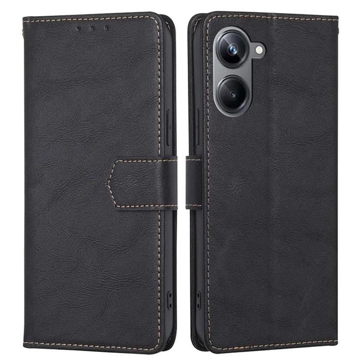 Pour Realme 10 Pro 5G Anti-scratch PU Leather Flip Phone Case RFID Blocking Wallet Stand Magnetic Closure Cover - Noir
