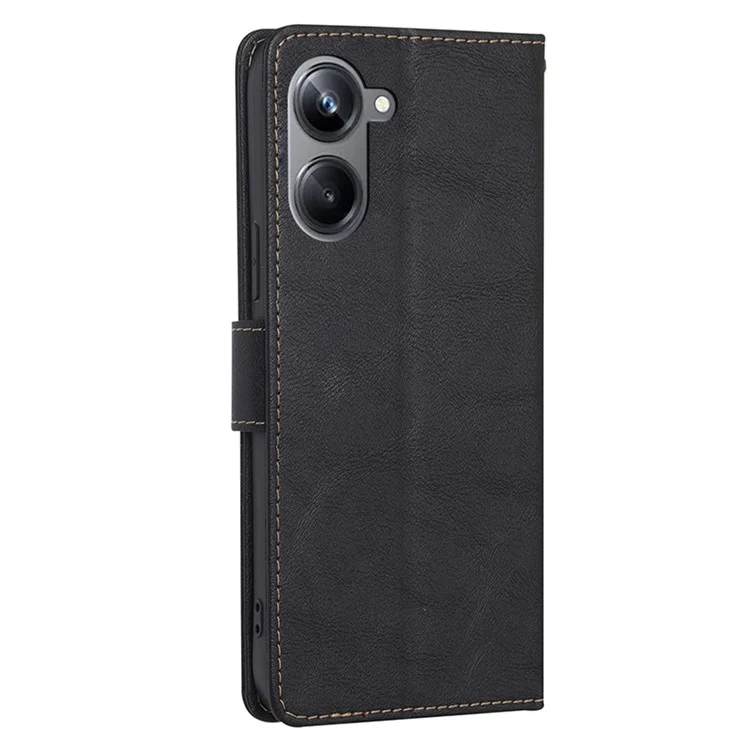 Pour Realme 10 Pro 5G Anti-scratch PU Leather Flip Phone Case RFID Blocking Wallet Stand Magnetic Closure Cover - Noir