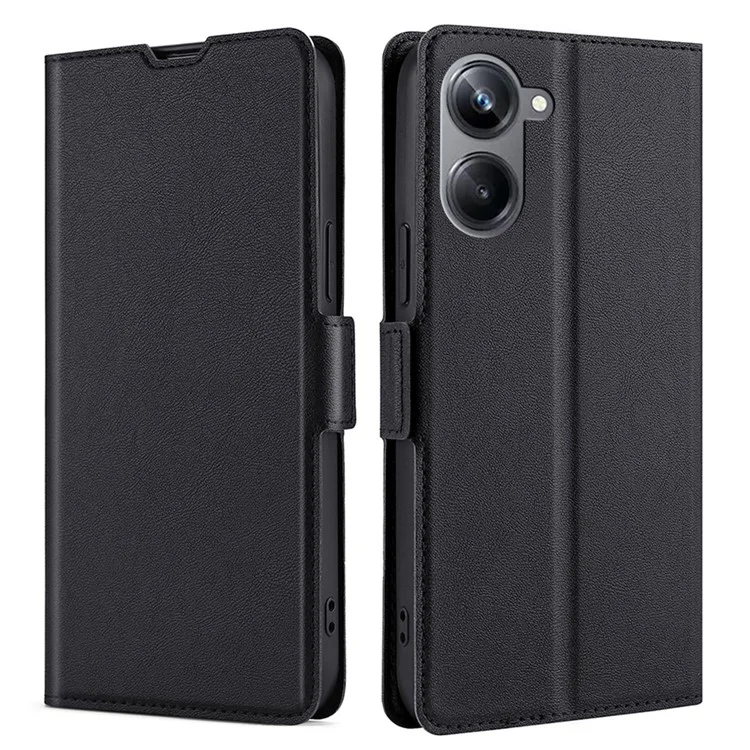 Для Realme 10 Pro 5G PU Кожаная Складная Складная Баллончик -держатель Cash Case Case Dual Magnetic Clasp Защитная Крышка - Черный