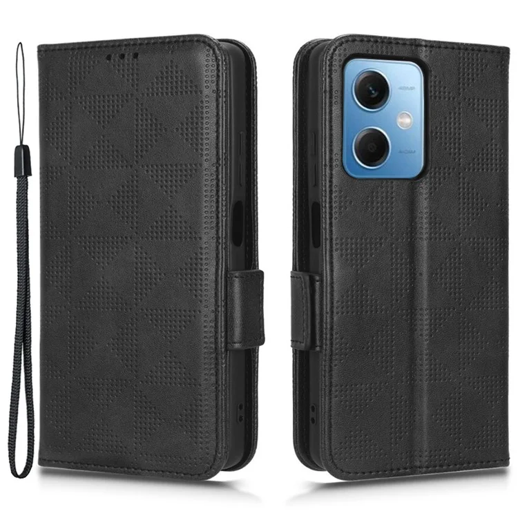 Anti-drop Cell Phone Cover for Xiaomi Redmi Note 12 5G (Global) / (India) / (China) / Poco X5 5G , PU Leather Imprinted Triangle Pattern Flip Phone Case Stand Wallet - Black