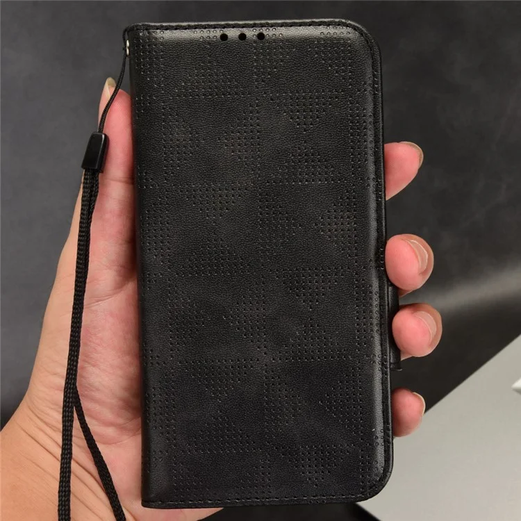 Anti-drop Cell Phone Cover for Xiaomi Redmi Note 12 5G (Global) / (India) / (China) / Poco X5 5G , PU Leather Imprinted Triangle Pattern Flip Phone Case Stand Wallet - Black