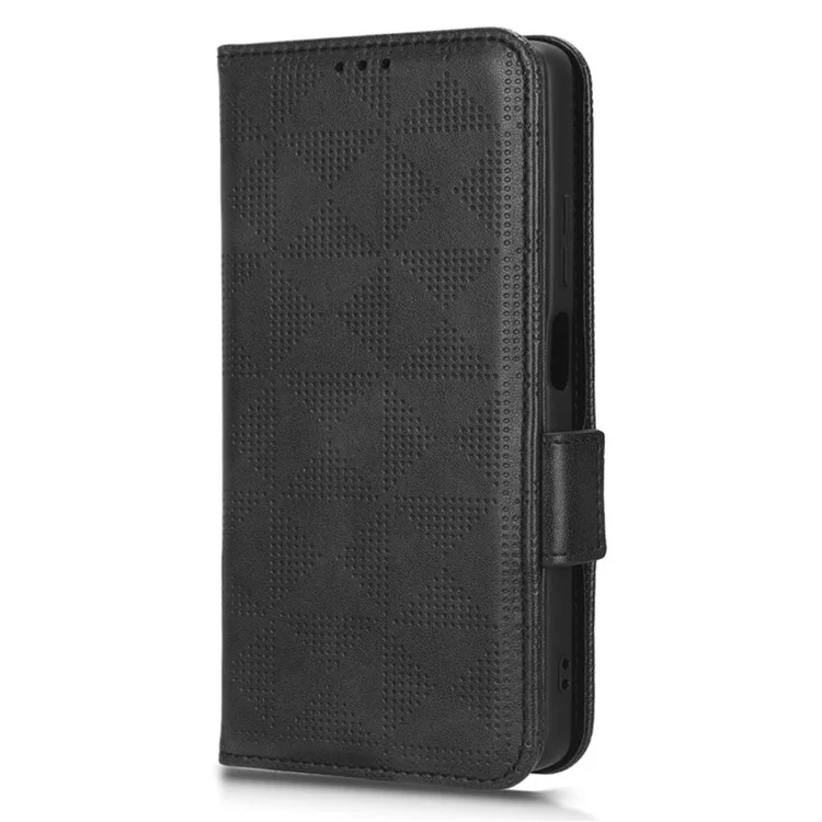 Anti-drop Cell Phone Cover for Xiaomi Redmi Note 12 5G (Global) / (India) / (China) / Poco X5 5G , PU Leather Imprinted Triangle Pattern Flip Phone Case Stand Wallet - Black