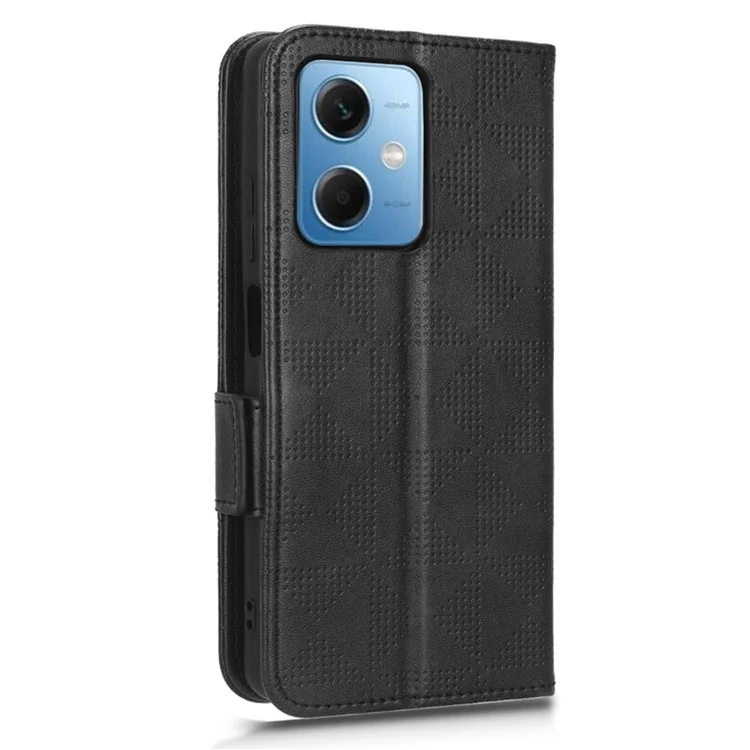 Anti-drop Cell Phone Cover for Xiaomi Redmi Note 12 5G (Global) / (India) / (China) / Poco X5 5G , PU Leather Imprinted Triangle Pattern Flip Phone Case Stand Wallet - Black