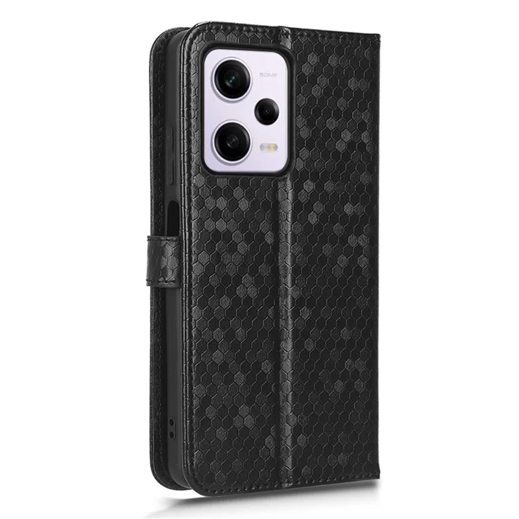 Para Xiaomi Redmi Note 12 Pro 5G Patrón de Punto Impreso PU Cuero PU Flip Folio Folio Folio Case de la Billetera Cubierta a Prueba de Caída Con Correa - Negro