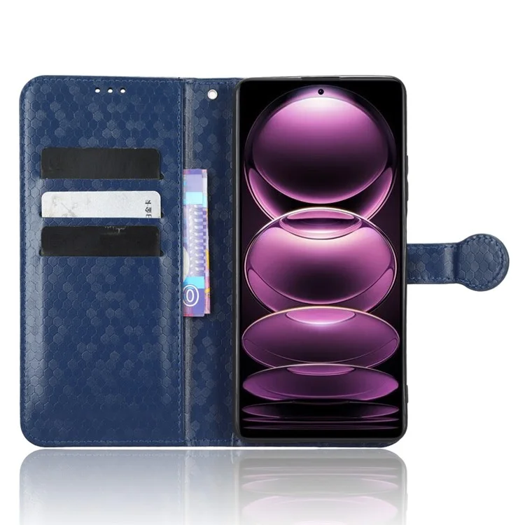 Para Xiaomi Redmi Note 12 Pro 5G Patrón de Punto Impreso PU Cuero PU Flip Folio Folio Folio Case de la Billetera Cubierta a Prueba de Caída Con Correa - Azul Oscuro