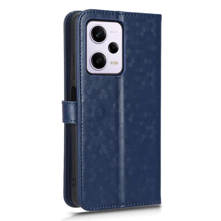 Para Xiaomi Redmi Note 12 Pro 5G Patrón de Punto Impreso PU Cuero PU Flip Folio Folio Folio Case de la Billetera Cubierta a Prueba de Caída Con Correa - Azul Oscuro