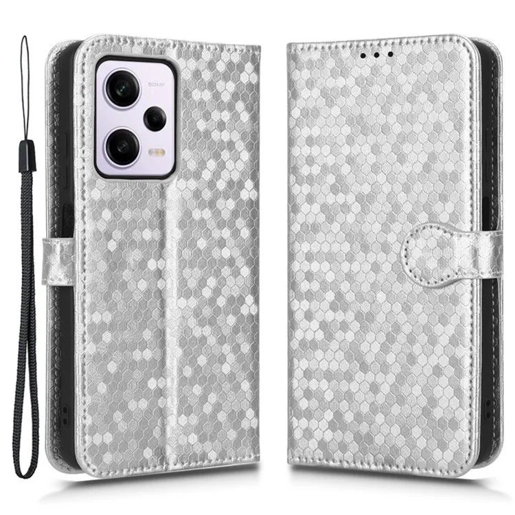 Флип-фолио Телефона Для Xiaomi Redmi Note 12 Pro+ 5G, Точечный Рисунок, Импринтированный Кожаный Кошелек Pu, Крышка Мобильного Телефона Против Царапины с Ремешком - Серебряный