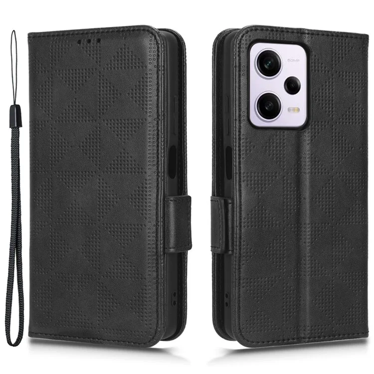 Pour Xiaomi Redmi Note 12 Pro + 5G Protection Complète Couvercle de Téléphone Portable Portefeuille pu Leather Triangle Pattern Triangle Flip Téléphone Boîtier - Noir