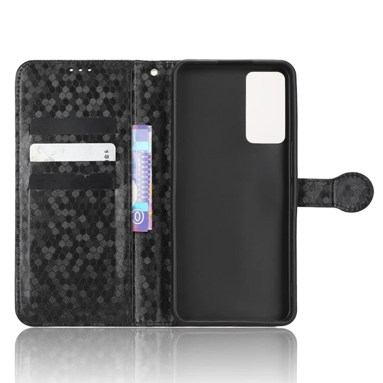 Para TCL 40R 5G Patrón de Punto Impreso Imprimido PU Cuero Flip Cover de la Billetera de la Billetera de la Billetera de la Caja Anti-drop Resistente a Los Rasguños Con Correa - Negro