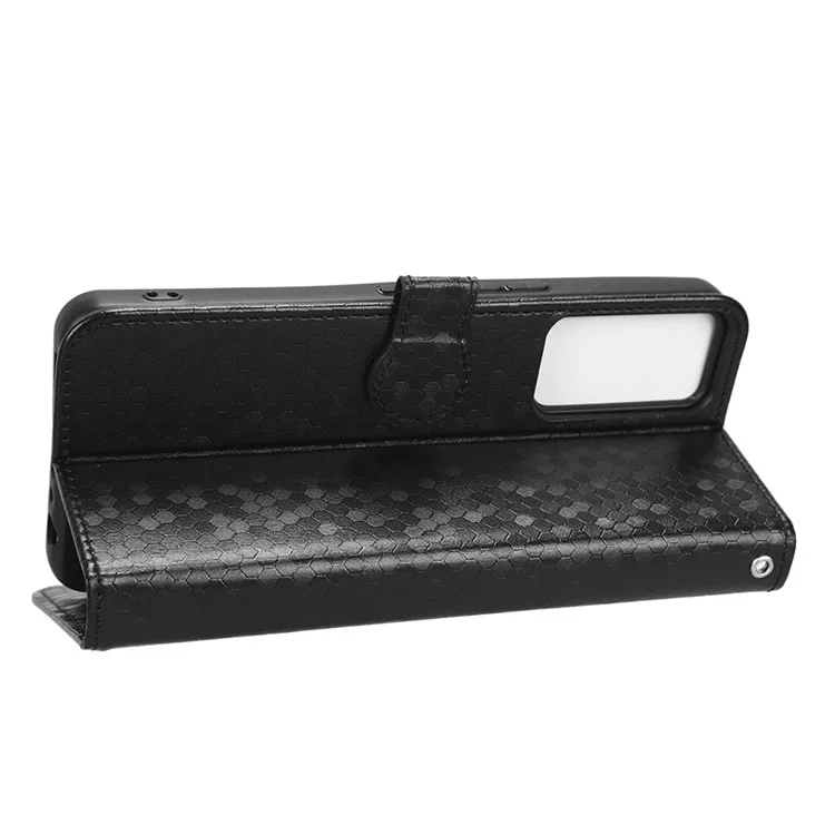 Para TCL 40R 5G Patrón de Punto Impreso Imprimido PU Cuero Flip Cover de la Billetera de la Billetera de la Billetera de la Caja Anti-drop Resistente a Los Rasguños Con Correa - Negro