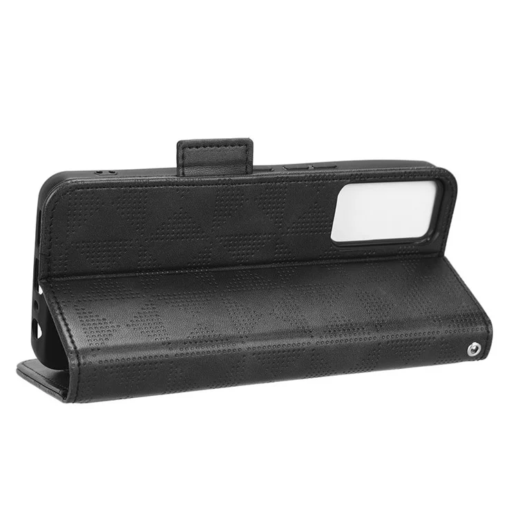 For TCL 40R 5G Imprinted Triangle Pattern PU Leather Flip Phone Wallet Case Stand Anti-wear Smartphone Cover with Hand Strap - Black
