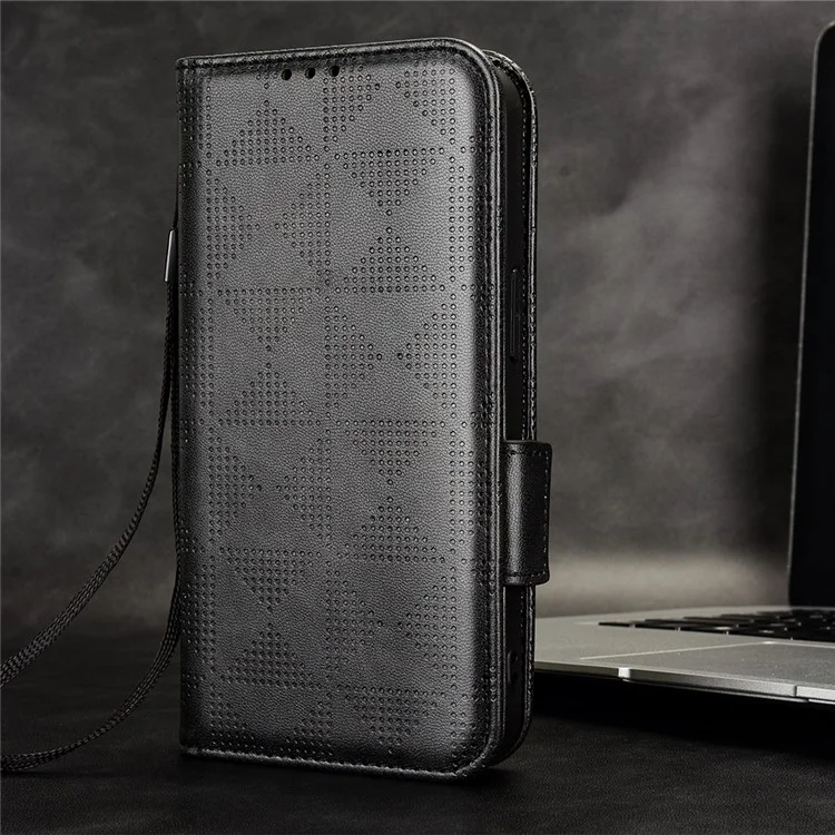 For TCL 40R 5G Imprinted Triangle Pattern PU Leather Flip Phone Wallet Case Stand Anti-wear Smartphone Cover with Hand Strap - Black