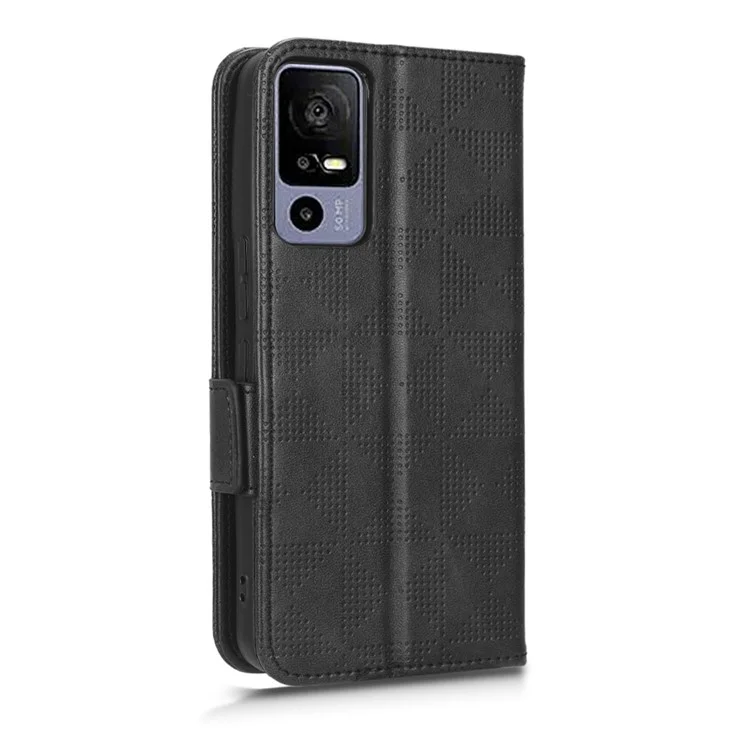 For TCL 40R 5G Imprinted Triangle Pattern PU Leather Flip Phone Wallet Case Stand Anti-wear Smartphone Cover with Hand Strap - Black