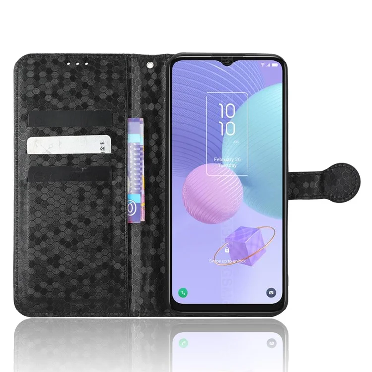 Para TCL 405 / 406 / T506D Dot Pattern Imprinted PU Leather Flip Wallet Case Stand Protective Phone Cover con Correa - Negro