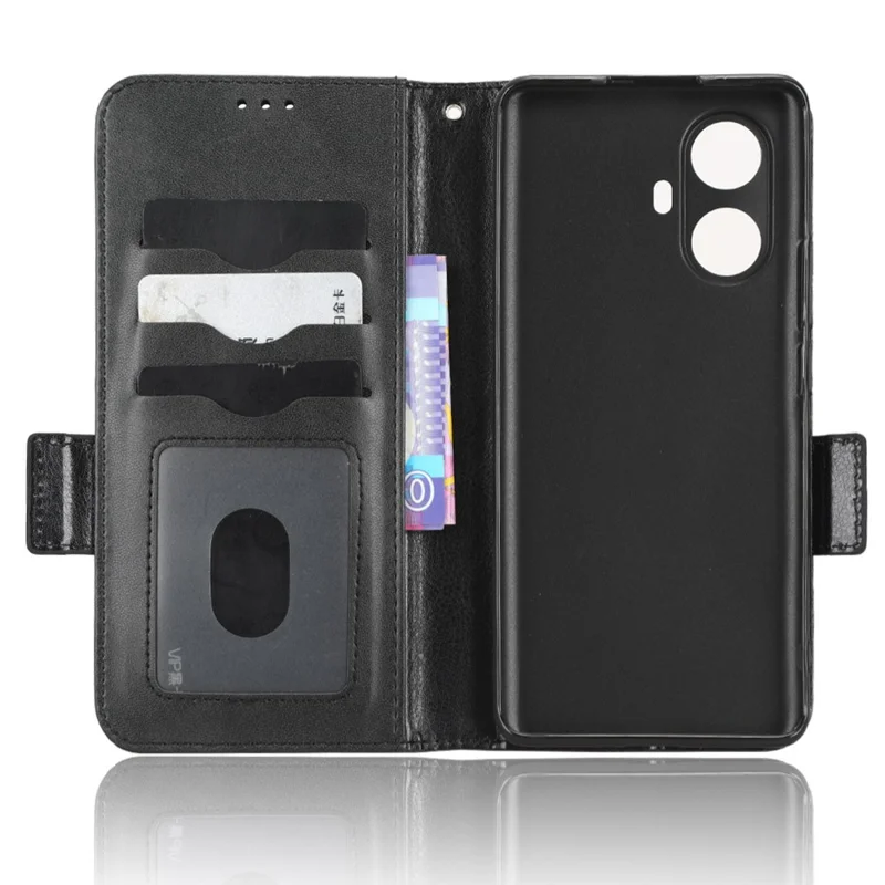 For Realme 10 Pro+ 5G PU Leather Wallet Flip Phone Case Imprinted Triangle Pattern Stand Shockproof Phone Cover with Wrist Strap - Black