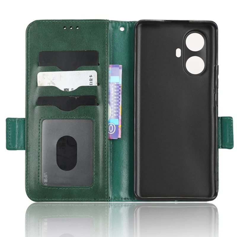 For Realme 10 Pro+ 5G PU Leather Wallet Flip Phone Case Imprinted Triangle Pattern Stand Shockproof Phone Cover with Wrist Strap - Green