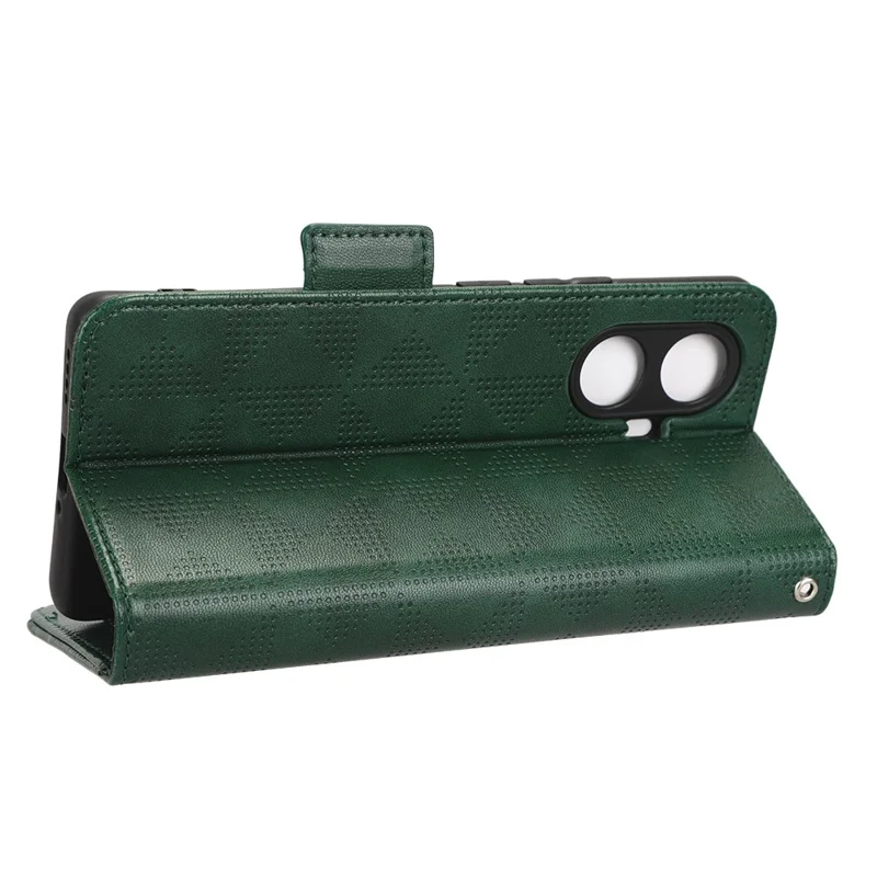For Realme 10 Pro+ 5G PU Leather Wallet Flip Phone Case Imprinted Triangle Pattern Stand Shockproof Phone Cover with Wrist Strap - Green