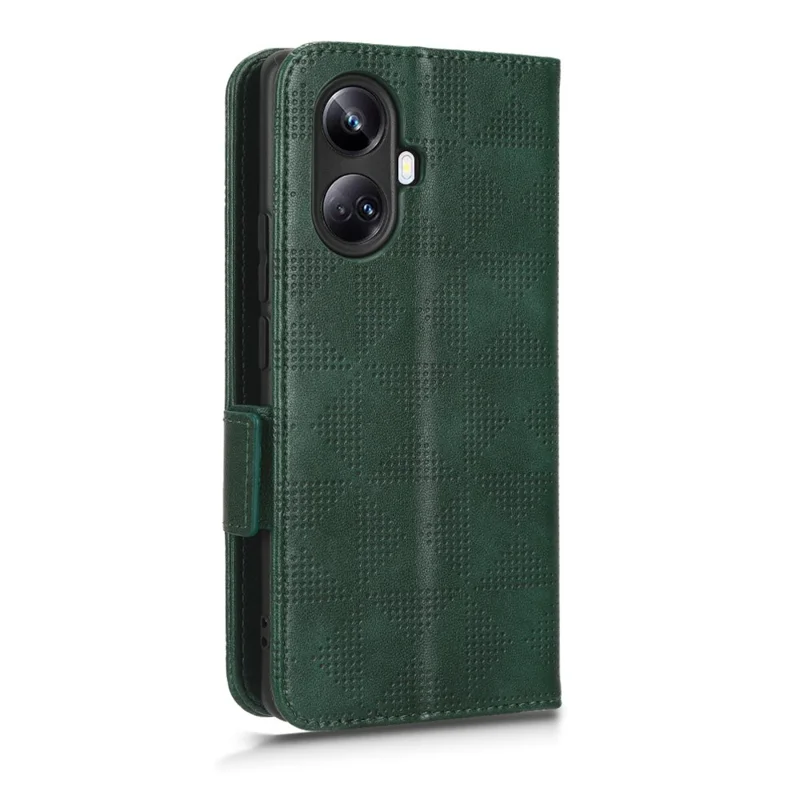For Realme 10 Pro+ 5G PU Leather Wallet Flip Phone Case Imprinted Triangle Pattern Stand Shockproof Phone Cover with Wrist Strap - Green
