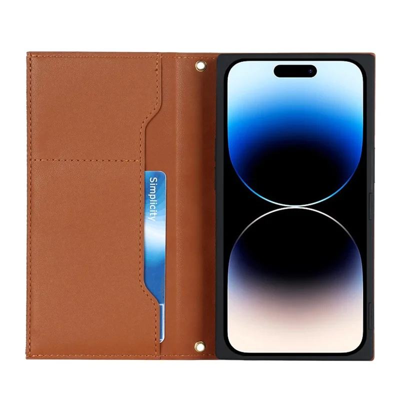 Cell Phone Cover For iPhone 14 Pro, PU Leather Zipper Pocket Wallet Stand Protective  Rhombus Imprinted Phone Case with Shoulder Strap - Brown