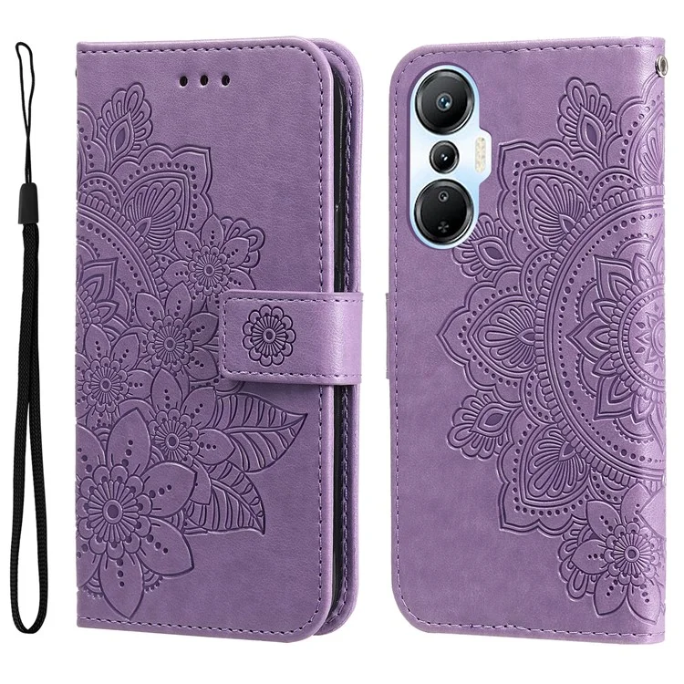 Para Infinix Hot 20S 4G Protección Completa PU Cuero Flip Cuero Case de Teléfono Stand Flower Impresión de la Cubierta Del Teléfono Con Correa - Púrpura
