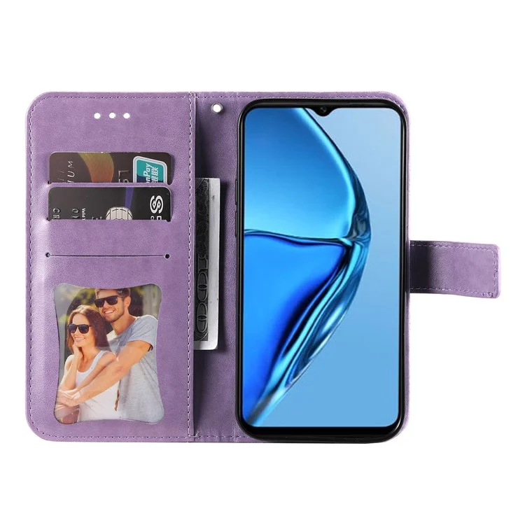 Para Infinix Hot 20S 4G Protección Completa PU Cuero Flip Cuero Case de Teléfono Stand Flower Impresión de la Cubierta Del Teléfono Con Correa - Púrpura